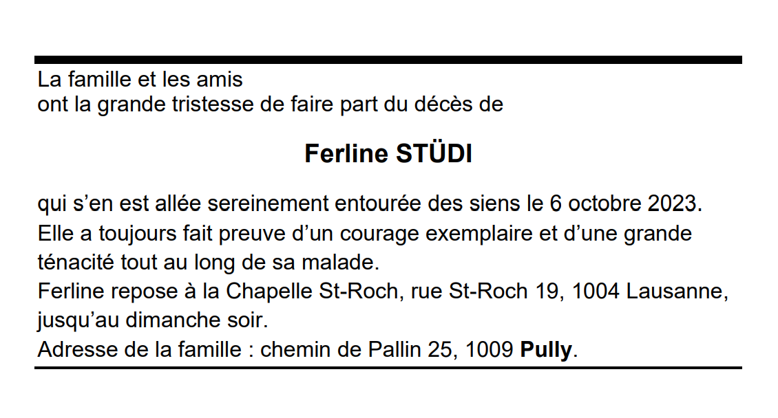 Ferline Ferline STÜDI | Pompes Funèbres Générales SA